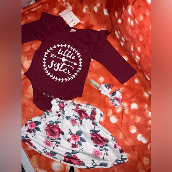 0-3months girl toddler onesie, skirt and head band with bow, new. - Picture 3 of 3